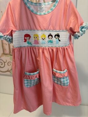 Pink Girls' Smocked Princess Dress with Aqua Gingham Trim Milk Silk